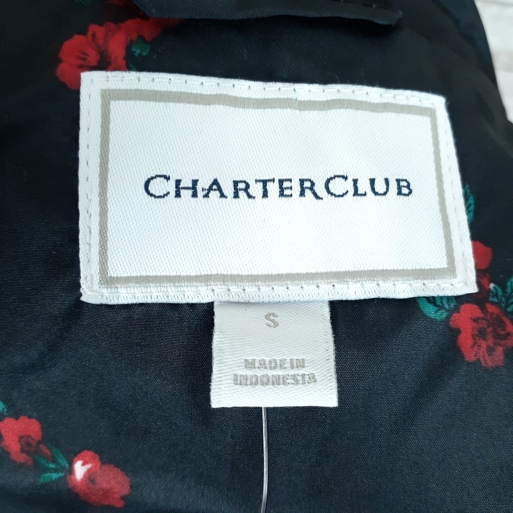 Charter Club Quilted Vest S Black Red Rose 734 - Picture 6 of 8